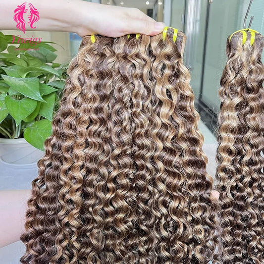 YiWigs Deep Curly #P4-27 Human Hair Double Drawn Natural 12A Grade Virgin Weave Human Hair Raw Bundles