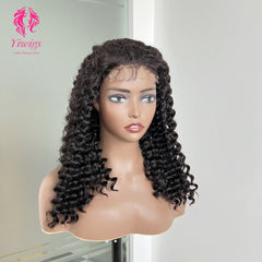 200% Mega Density | Natural Black Deep Wave 4*4 Closure Lace Long Wig 100% Human Hair Double Drawn Wigs