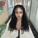 5*5 Closure Lace Wig Water Wave Transparent Lace 100% Human Hair 200% Density Natural Black