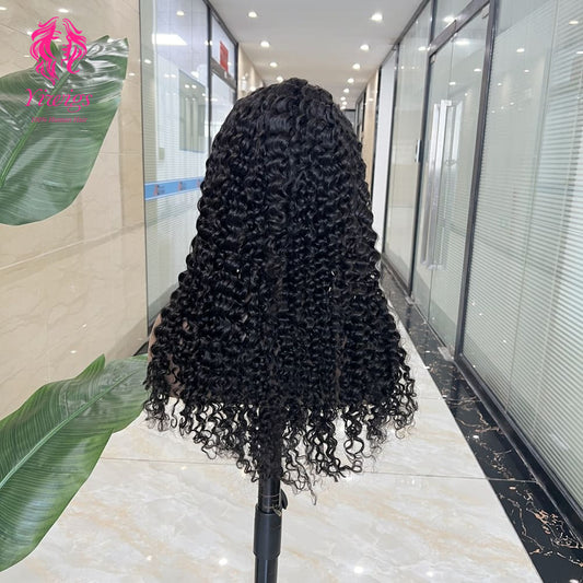 5*5 Closure Lace Wig Deep Curly Transparent Lace 100% Human Hair 200% Density Natural Black