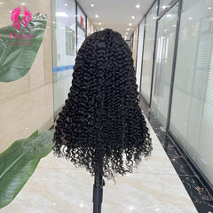 5*5 Closure Lace Wig Deep Curly Transparent Lace 100% Human Hair 200% Density Natural Black