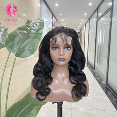 5*5 Closure Lace Wig Body Wave Transparent Lace 100% Human Hair 200% Density Natural Black