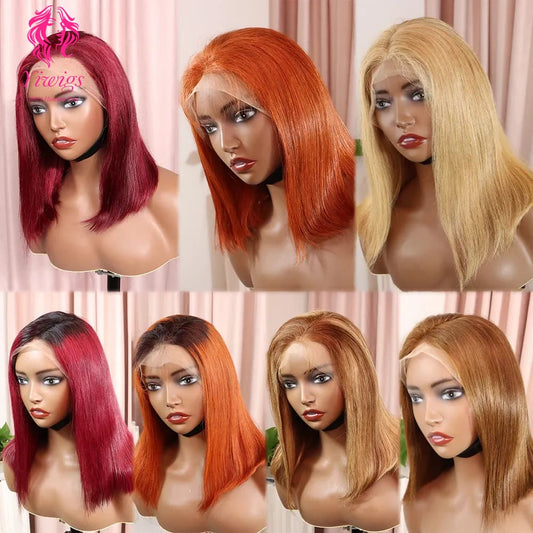 13*4 Straight Bob Wig #P4/27 Highlight Color Lace Front Brazilian Virgin Human Hair Wigs