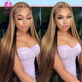 YiWigs P4/27 Highlight HD Transparent 13*4 Full Frontal Lace Human Hair Wigs Brazilian Straight Body Wave Frontal Human Hair Wigs for Women