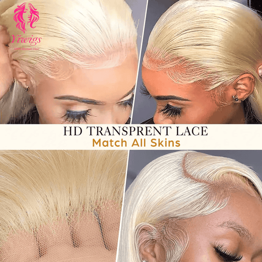 Yiwigs Brazilian Natural 13*4 HD Lace Frontal Wig Raw Human Hair, Peruvian Lace Front Blonde 613 Bob Human Hair Wig With Baby Hair