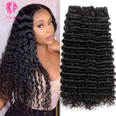 Yiwigs Double Drawn Deep Wave Hair Bundles 12A Grade 100% Virgin Cuticle Aligned Human Hair Natural Color