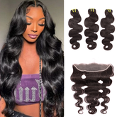 Body Wave Weave 3 Bundles With 13*4 HD Lace Frontal Closure Unprocessed Human Hair YiWigs