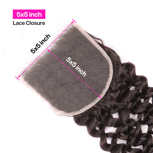 Deep Curly 3 Bundles With 5*5 HD HD Lace Closure Unprocessed Human Hair YiWigs