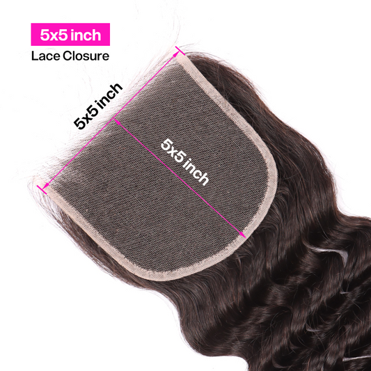 3 Bundles Human Virgin Hair Deep Wave With Invisible 5*5 HD Lace Frontal YiWigs