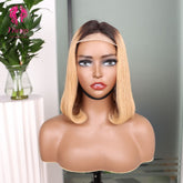 4*4 Bob Wig Lace Closures Wigs Virgin Human Hair Straight #1B/27 Color