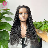 Deep Curly 5*5 Closure Lace Long Wig HD Lace 100% Human Hair 200% Density Natural Black