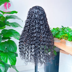 Water Wave 5*5 Closure Lace Long Wig HD Lace 100% Human Hair 200% Density Natural Black