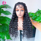 Water Wave 5*5 Closure Lace Long Wig HD Lace 100% Human Hair 200% Density Natural Black