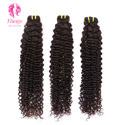 Yiwigs Deep Curly Hair Bundles 12A Grade 100% Virgin Cuticle Aligned Human Hair Weaving Natural Color
