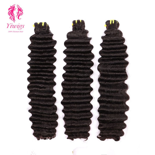 Yiwigs Double Drawn Deep Wave Hair Bundles 12A Grade 100% Virgin Cuticle Aligned Human Hair Natural Color