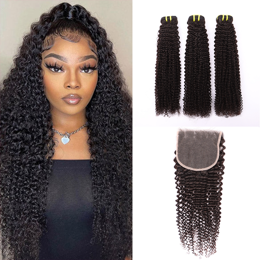 3 Bundles Human Virgin Hair Kinky Curly Weave With 5*5 HD Lace Frontal YiWigs