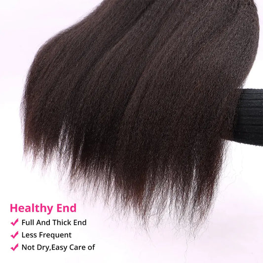 Kinky Straight Weave Human Virgin Hair Natural Black Set YiWigs