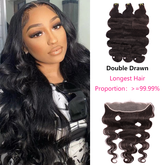 Body Wave Weave Double Drawn 3 Bundles With 13*4 HD Lace Frontal Closure Unprocessed High Quality Human Hair YiWigs