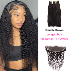 Deep Curly Wave Weave Double Drawn 3 Bundles With 13*4 HD Lace Frontal Closure Unprocessed Good Quality Human Hair YiWigs