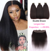 Kinky Straight Double Drawn 3 Bundles With 13*4 Hd Lace Frontal Closure Unprocessed Good Quality Human Hair YiWigs