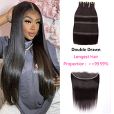 Straight Weave 3 Double Drawn Bundles With 13*4 HD Lace Frontal Unprocessed High Quality Human Hair YiWigs