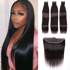 Straight Weave 3 Bundles With 13*4 HD Lace Frontal Closure Unprocessed Human Hair YiWigs