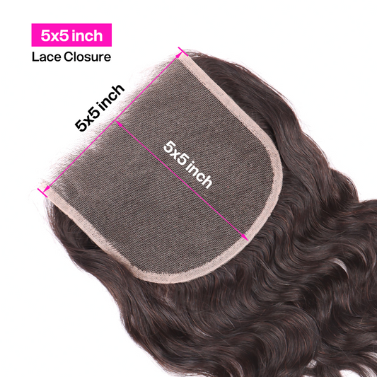 Water Wave 3 Bundles With 5*5 HD HD Lace Frontal Closure Unprocessed Human Hair YiWigs