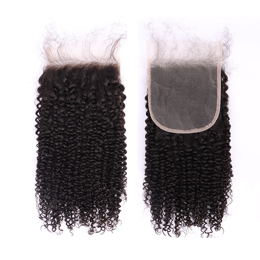100% Human Virgin Hair Kinky Curly 5*5 Transparent Lace Closure YiWigs