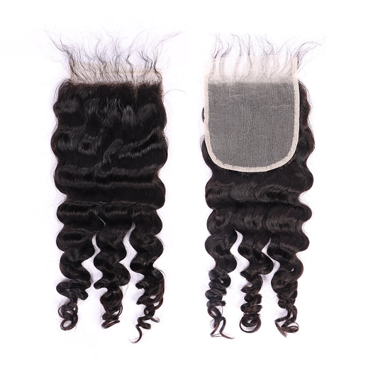 10-22 inch Deep Wave Hair Virgin Human Hair 5*5 Transparent Lace Closure YiWigs