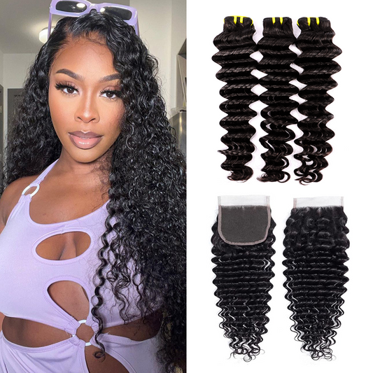 10-22 inch Deep Wave Hair Virgin Human Hair 5*5 Transparent Lace Closure YiWigs