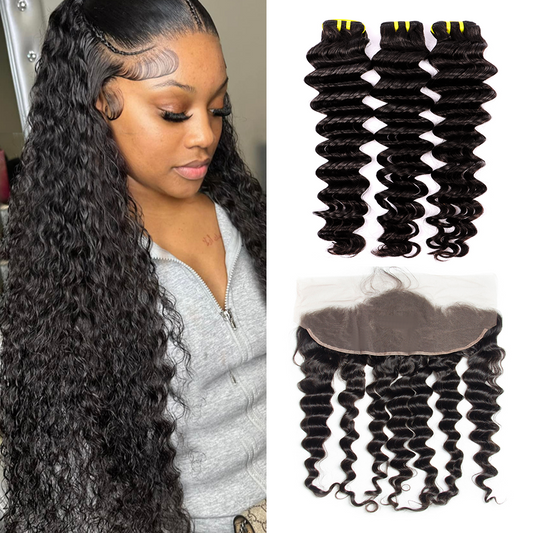 100% Human Virgin Hair Deep Wave 4*4 HD Transparent Lace Closure YiWigs