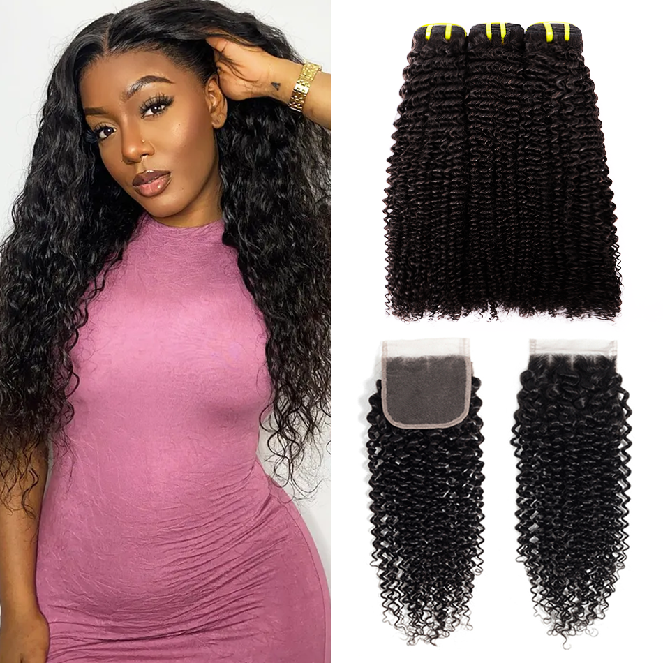 10-22inch Kinky Curly Hair Virgin Human Hair 4*4 Lace Closure YiWigs