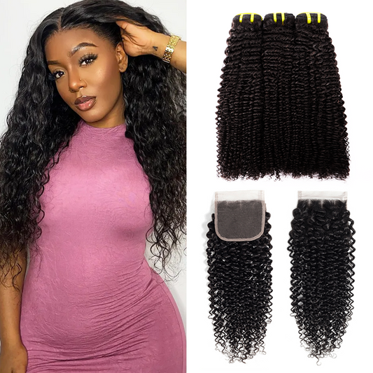 10-22inch Kinky Curly Hair Virgin Human Hair 4*4 Lace Closure YiWigs