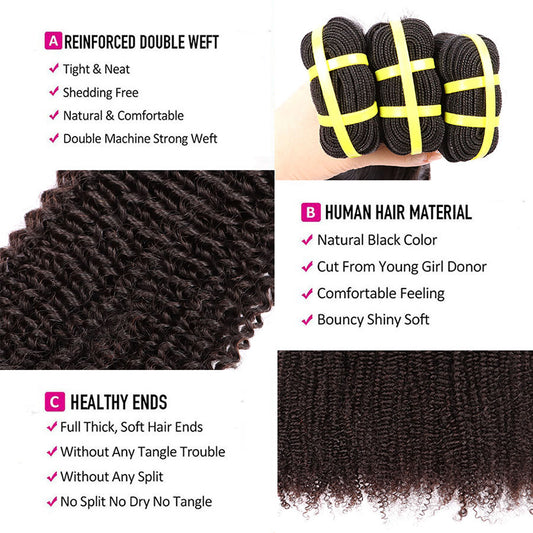 Yiwigs Kinky Curly Hair Bundles 12A Grade 100% Virgin Cuticle Aligned Human Hair Weaving Natural Color