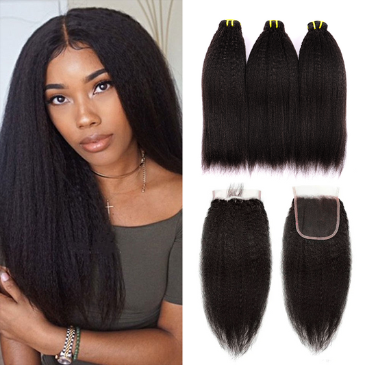 10-22 inch Kinky Straight Hair Virgin Human Hair 4*4 Lace Closure YiWigs