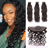 Water Wave Weave 3 Bundles With 13*4 HD Lace Frontal Closure Unprocessed Human Hair YiWigs