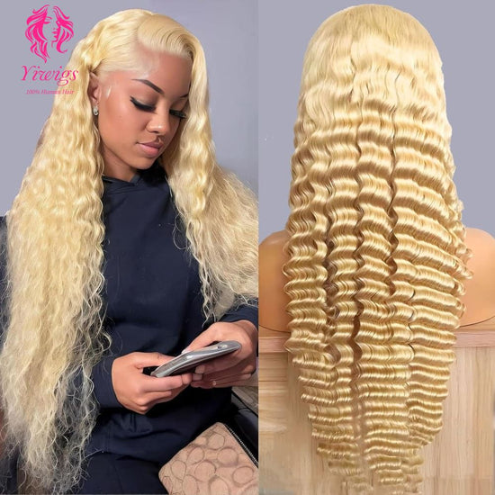 YiWigs #613 Blonde Deep Wave Wigs 13*4 Lace Front Human Hair Wigs 613 HD Lace Frontal Wig With Baby Hair