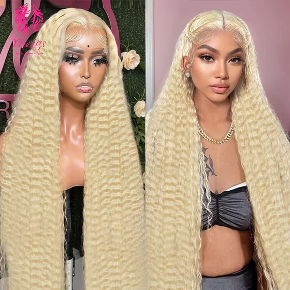 YiWigs #613 Blonde Deep Curly Wigs 13*4 Lace Front Human Hair Wigs 613 HD Lace Frontal Wig With Baby Hair