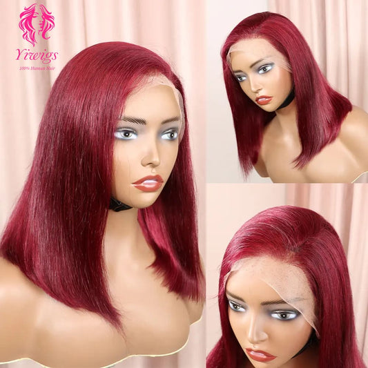13*4 Straight Bob Wig 99J Burgundy Color Lace Front Brazilian Virgin Human Hair Wigs