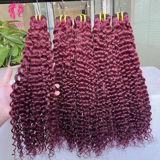 YiWigs Deep Curly #99J Human Hair Double Drawn Natural 12A Grade Virgin Weave Human Hair Raw Bundles