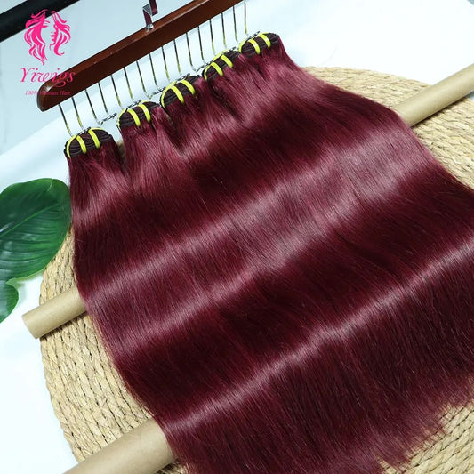 YiWigs Straight #99J Human Hair Double Drawn Natural 12A Grade Virgin Weave Human Hair Raw Bundles