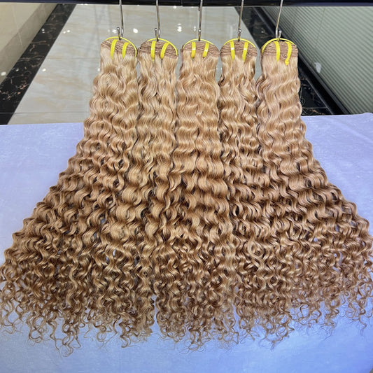 YiWigs Deep Curly #27 Human Hair Double Drawn Natural 12A Grade Virgin Weave Human Hair Raw Bundles