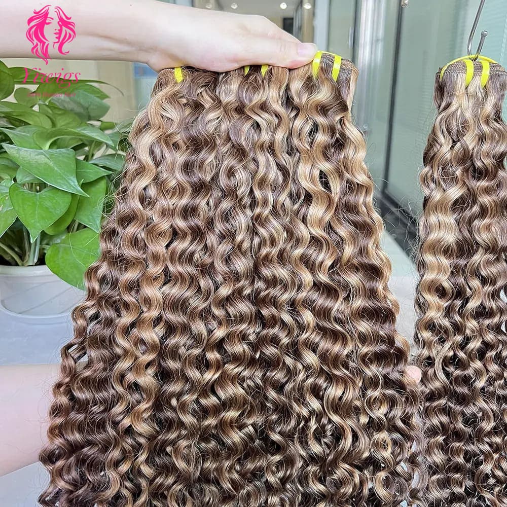 YiWigs Deep Curly #P4-27 Human Hair Double Drawn Natural 12A Grade Virgin Weave Human Hair Raw Bundles