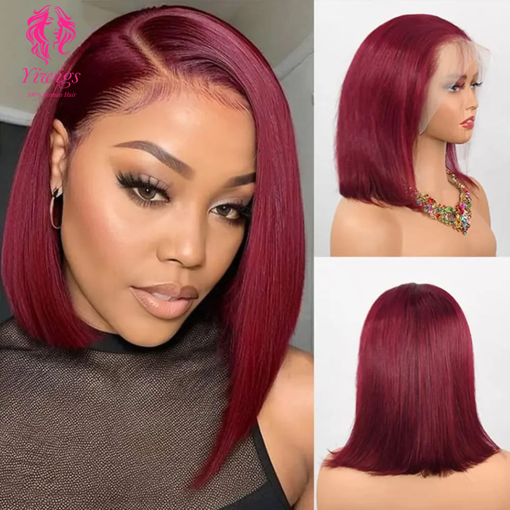 YiWigs 13*4 Colored Short Bob Wig Human Hair 200% Density Lace Front Natural Bone Straight Brazilian Virgin Hair Frontal Wigs