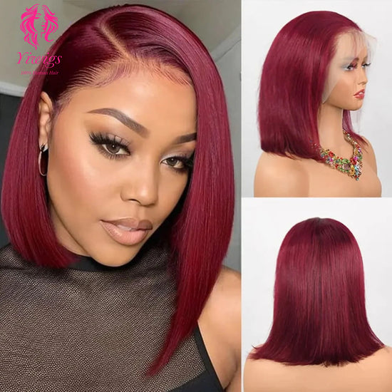 YiWigs 13*4 Colored Short Bob Wig Human Hair 200% Density Lace Front Natural Bone Straight Brazilian Virgin Hair Frontal Wigs