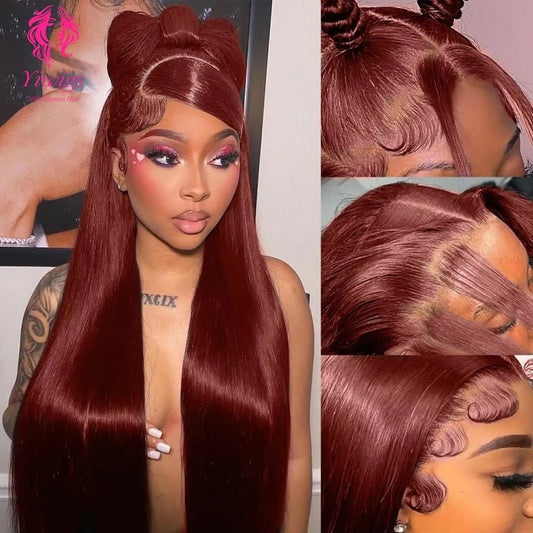 YiWigs #33 Reddish Bronze Brown Straight Lace Front Wig 200 Density Colored Brazilian 13*4 HD Lace Frontal Human Hair Wigs