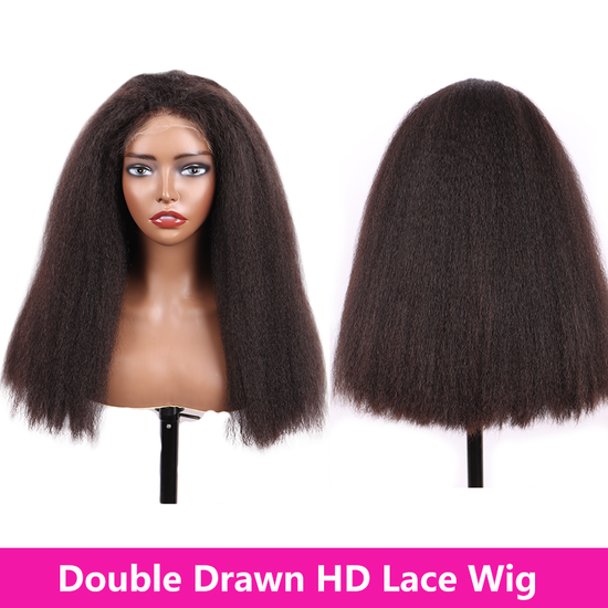 Kinky Straight Human Double Drawn Hair HD 13*4 Lace Front Wig Human Hair YiWigs