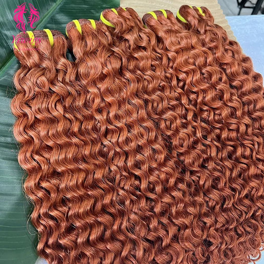 YiWigs Deep Curly #350 Human Hair Double Drawn Natural 12A Grade Virgin Weave Human Hair Raw Bundles