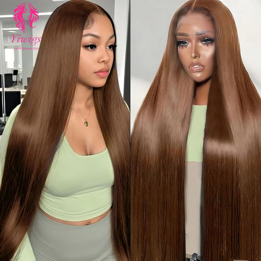 YiWigs Dark Brown Straight Wig 13*4 HD Lace Front Human Hair Wigs Pre Plucked #4 Chocolate Brown Lace Frontal Wig