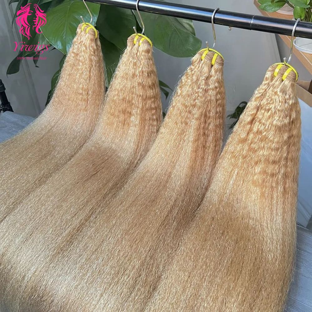 YiWigs Kinky Straight Human Hair Double Drawn Natural 12A Grade Virgin Weave Human Hair Raw Bundles
